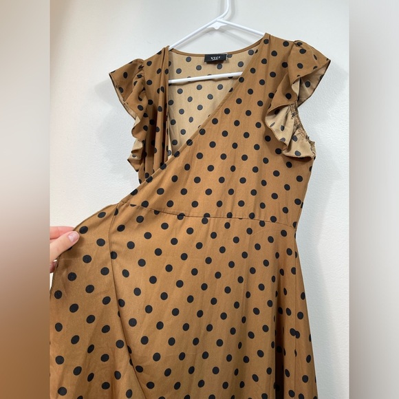 Brown Polka Dot Skirt VICI Mama Mia Polka Dotted Wrap Maxi Dress sz: Small Retro - Picture 15 of 16